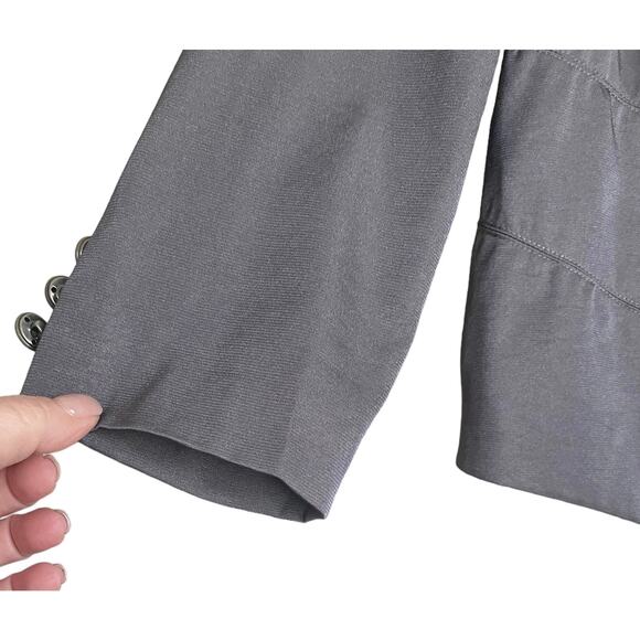 Y2K XXI Military Style Cropped Jacket L Metallic Gray Button Front Grunge Blazer - Picture 7 of 12